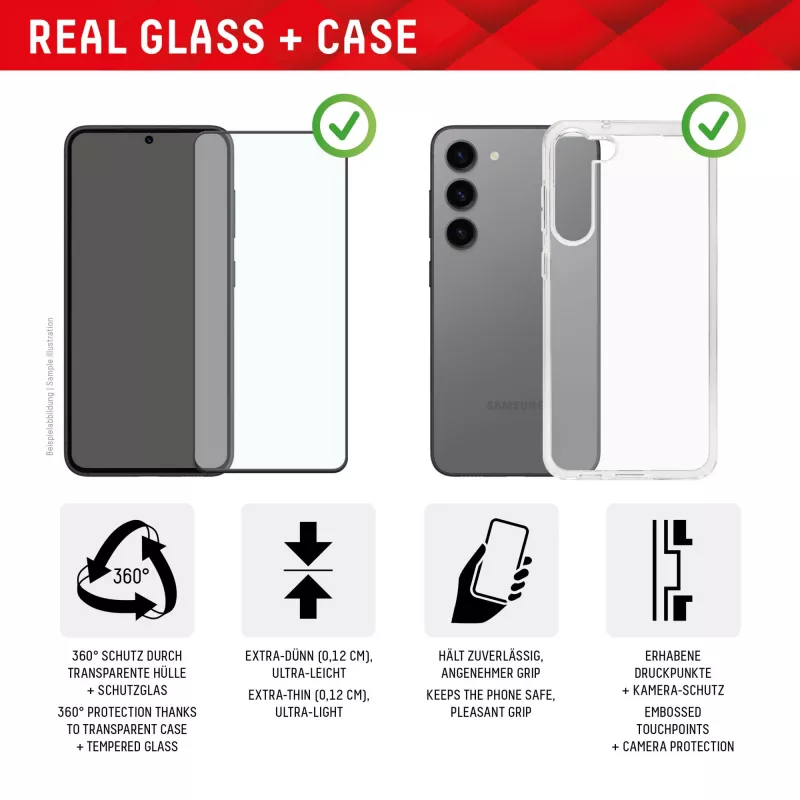 Displex pellicola protettiva display + custodia per Samsung Galaxy S24 Ultra, cornice di montaggio Eco, copertura totale