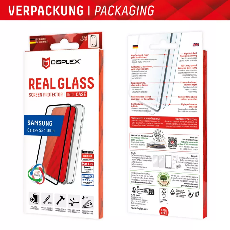 Displex pellicola protettiva display + custodia per Samsung Galaxy S24 Ultra, cornice di montaggio Eco, copertura totale