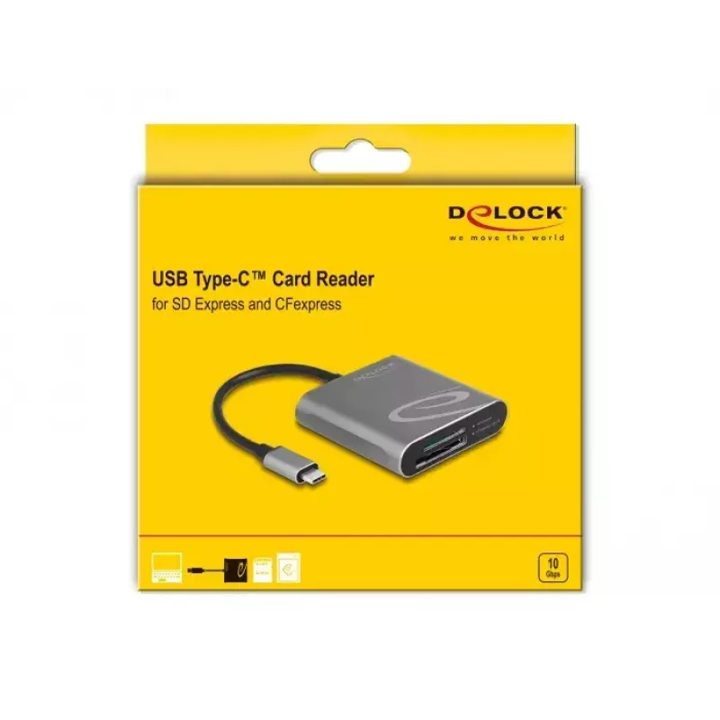 Lettore di schede DeLOCK 91000 USB 3.2 Gen 2 Type-C grigio CFexpress SD