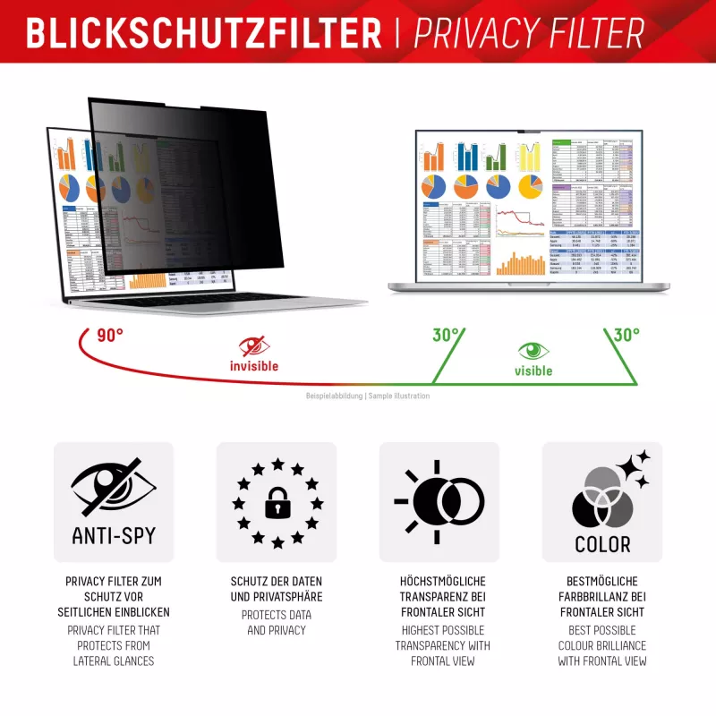 Displex PRIVACY SAFE filtro privacy rimovibile a 2 vie per laptop/notebook (senza cornice/frameless) 13,3