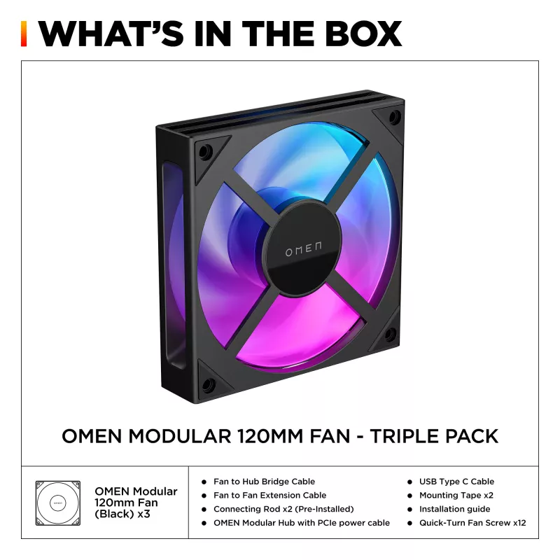 Ventola HP OMEN Modular 120mm - confezione da tre nero