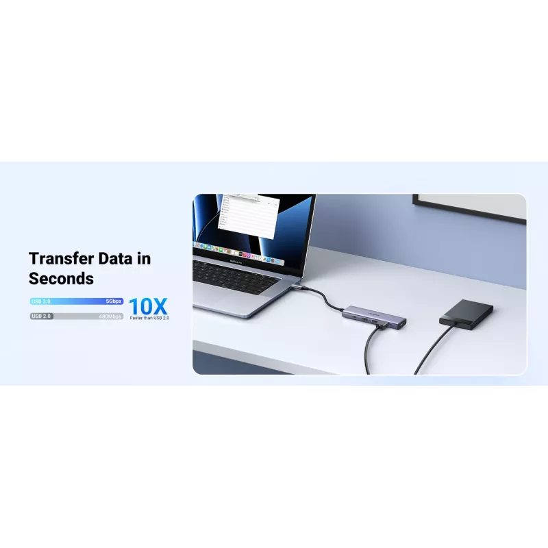 Hub USB Type-C UGREEN 20956A con HDMI e USB 3.0, 5 Gbit/s, 4K 3840x2160, argento