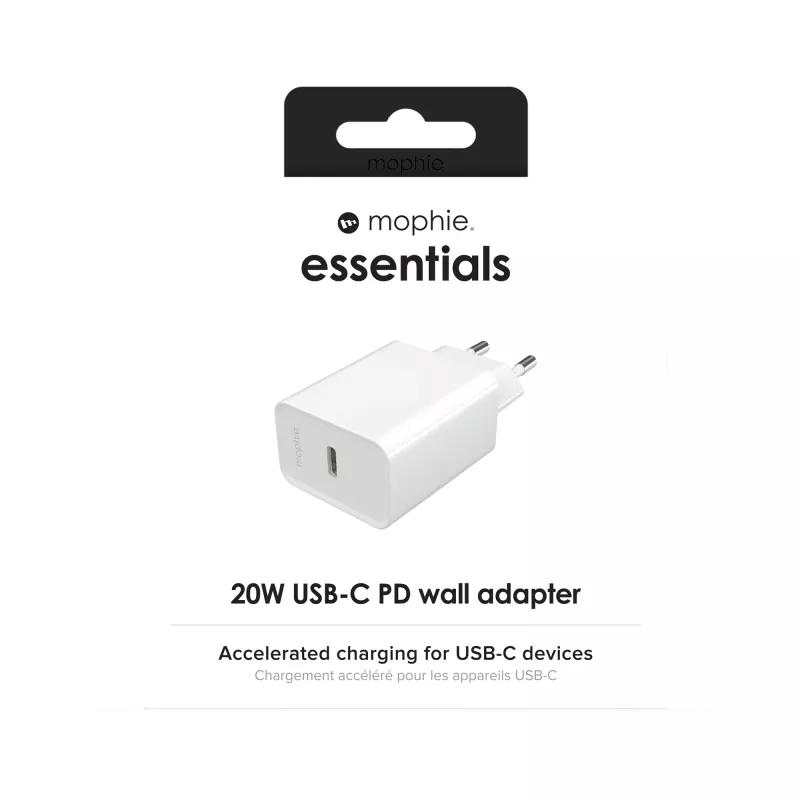 mophie essentials alimentatore USB-C PD 20W universale bianco ricarica rapida AC per interni