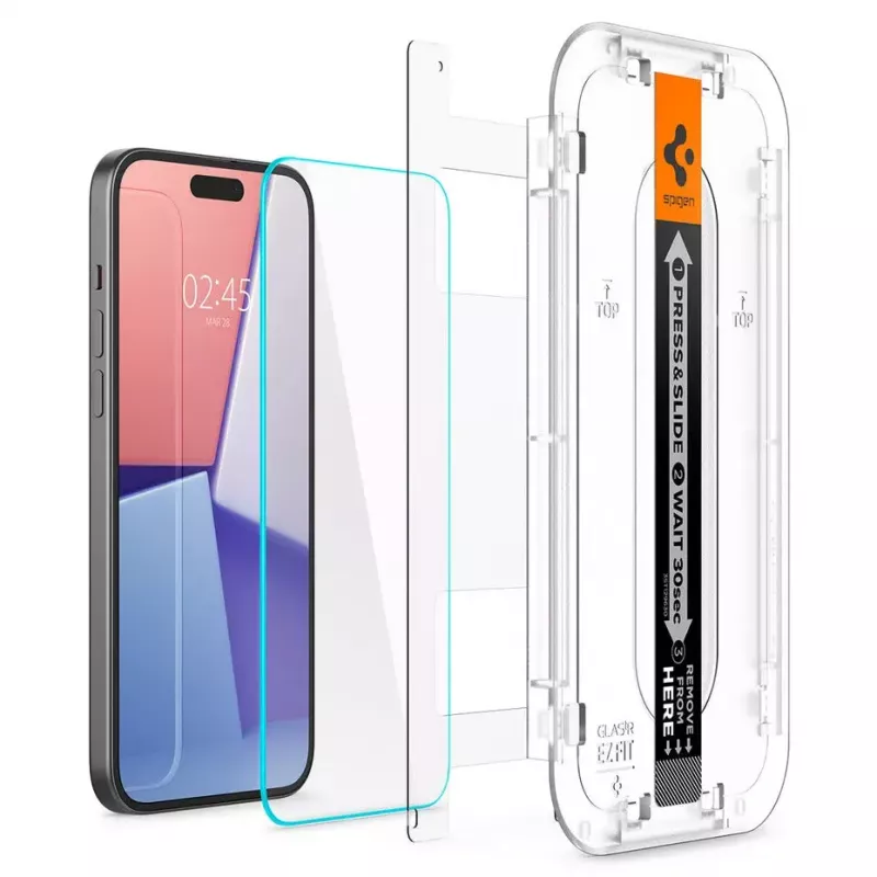 Spigen iPhone 15 Glas.tR EZ Fit protezione display in vetro temperato trasparente