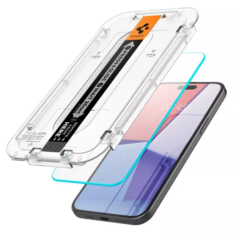 Spigen iPhone 15 Glas.tR EZ Fit protezione display in vetro temperato trasparente