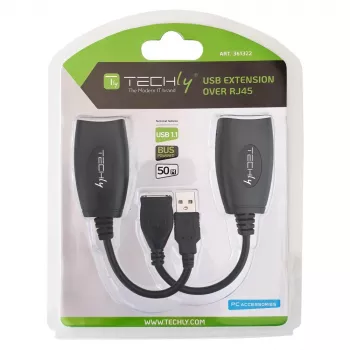 Extender USB Techly IUSB-EXTENDTY5 tramite cavo Cat.5e/6 fino a 50 m, USB Type-A a RJ-45, USB 1.1, senza alimentatore, nero