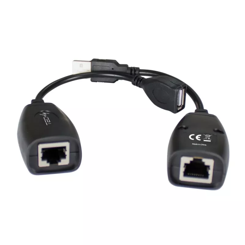 Techly IUSB-EXTENDTY5 extender USB su cavo Cat.5e/6 fino a 50 m, da USB a RJ-45, nero