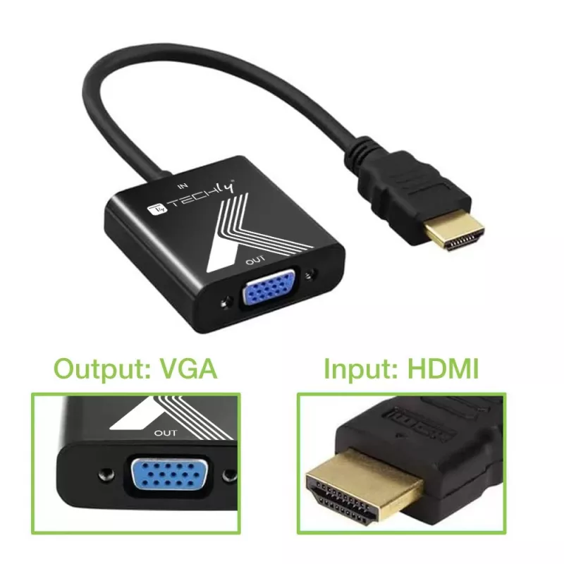 Adattatore cavo convertitore Techly HDMI a VGA nero 0,1 m 1920x1200 60 Hz