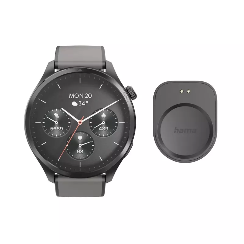 Hama Smartwatch 9000 00178627, 1,43 pollici (3,63 cm) AMOLED, GPS, memoria musicale, impermeabile, cinturino in silicone, antracite