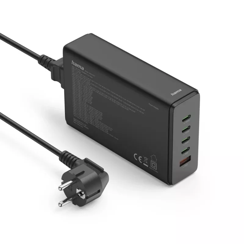 Ladestation HAMA 201977, 240W totali, 4× USB-C, 1× USB-A, nero