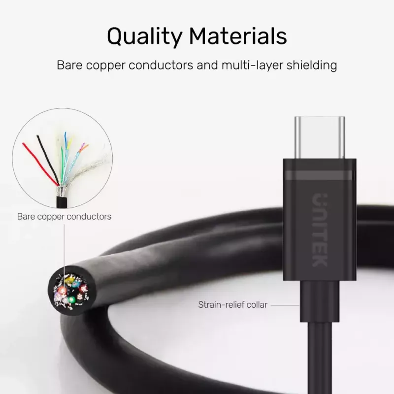 Cavo USB-C a USB-C Unitek Y-C477BK01-2M, USB 3.2 Gen 1, 2 m, 5 Gbit/s, PD 60 W, nero