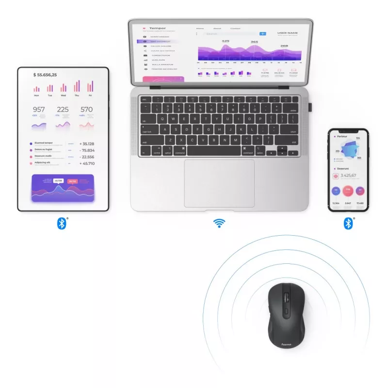 Mouse Hama MW-650 ufficio destrorso Bluetooth + USB Type-A ottico 2400 DPI
