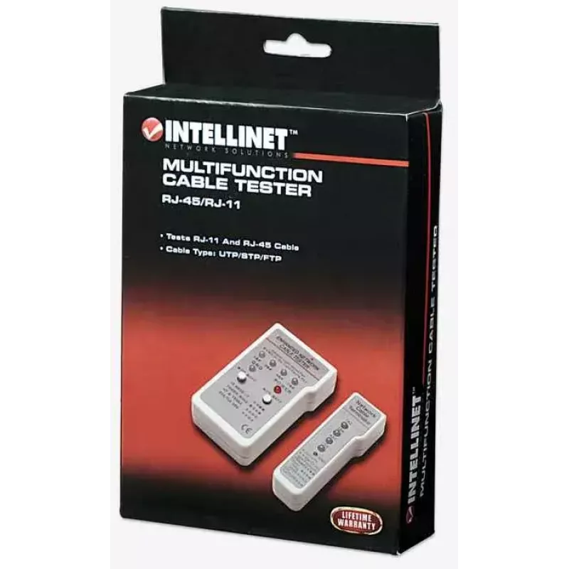 Tester multifunzione per cavi Intellinet, RJ-45 e RJ-11, UTP/STP/FTP, schermato e non schermato