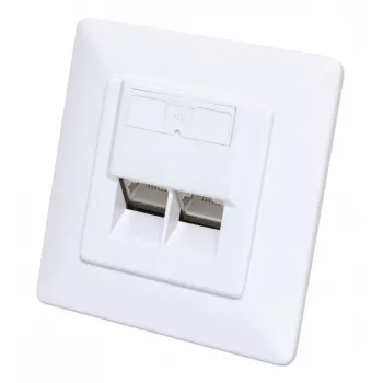 Presa a muro RJ45 Intellinet 2 porte Cat6 10G schermata, montaggio incassato con placca, STP, bianco segnale RAL9003