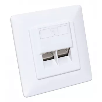 Presa a muro RJ45 Intellinet 2 porte Cat6 10G schermata, montaggio incassato con placca, STP, bianco segnale RAL9003