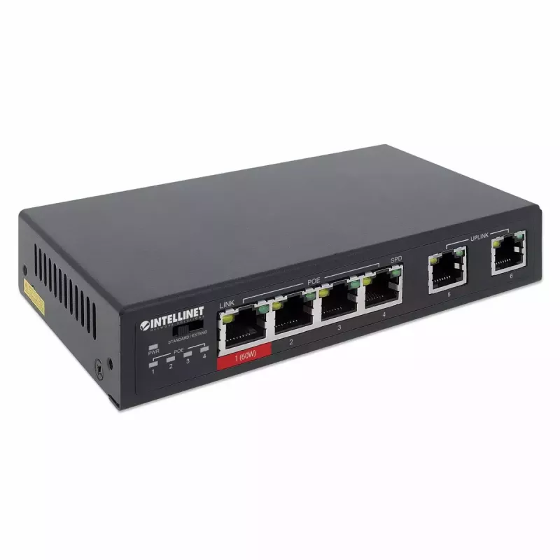 Switch Fast Ethernet Intellinet 6 porte 4 porte PoE budget di alimentazione 65W