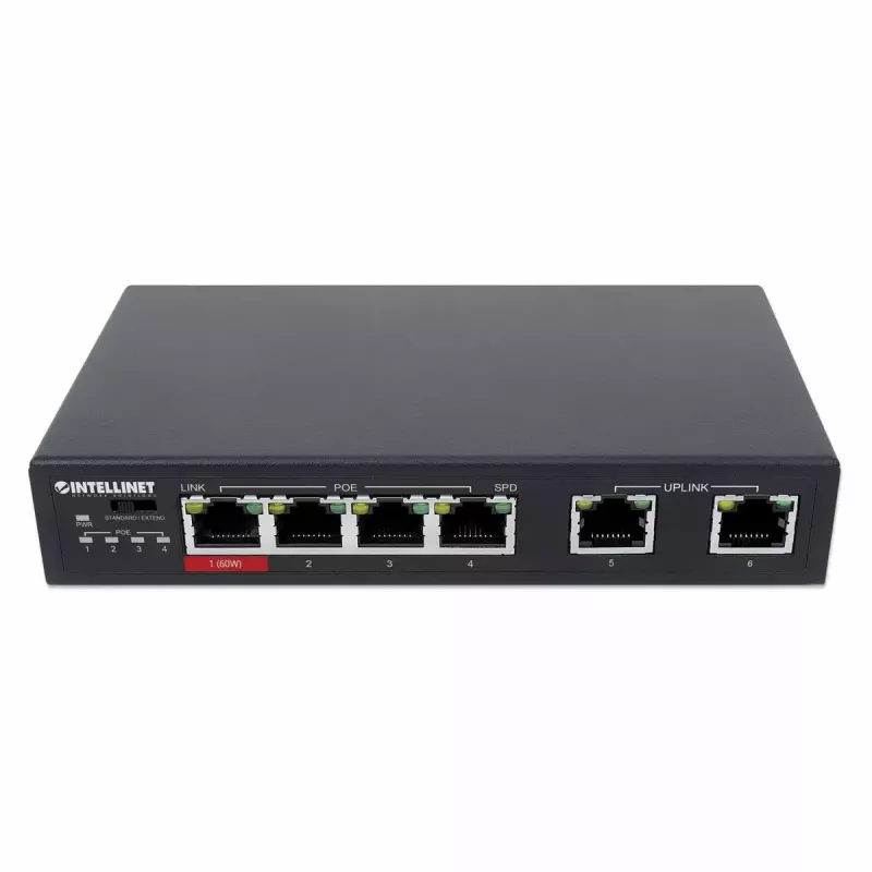 Switch Fast Ethernet Intellinet 6 porte 4 porte PoE budget di alimentazione 65W