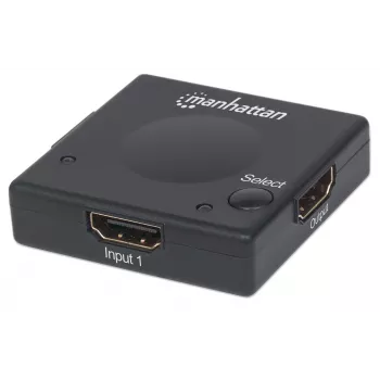 Manhattan Switch HDMI 2 porte, 1080p, collega 2 sorgenti HDMI a 1 display, commutazione automatica e manuale (tramite pulsante), nessuna alimentazione esterna necessaria, nero, tre anni di garanzia