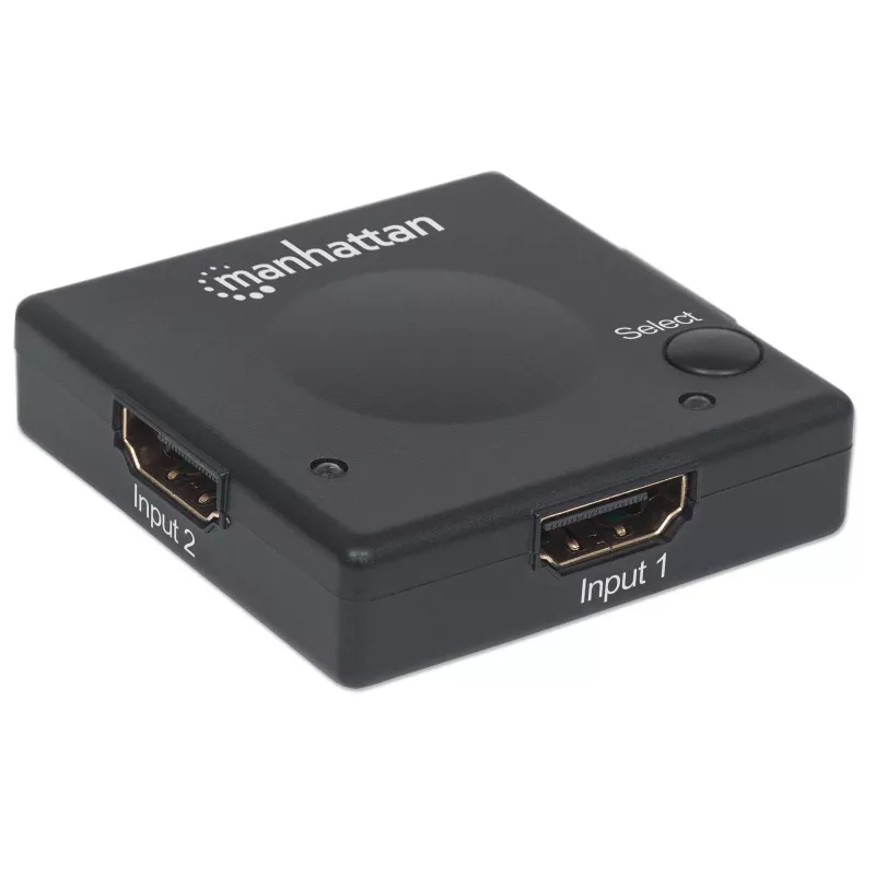 Manhattan Switch HDMI 2 porte, 1080p, collega 2 sorgenti HDMI a 1 display, commutazione automatica e manuale (tramite pulsante), nessuna alimentazione esterna necessaria, nero, tre anni di garanzia