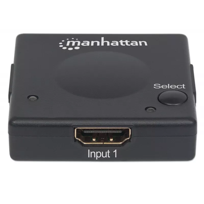 Manhattan Switch HDMI 2 porte, 1080p, collega 2 sorgenti HDMI a 1 display, commutazione automatica e manuale (tramite pulsante), nessuna alimentazione esterna necessaria, nero, tre anni di garanzia
