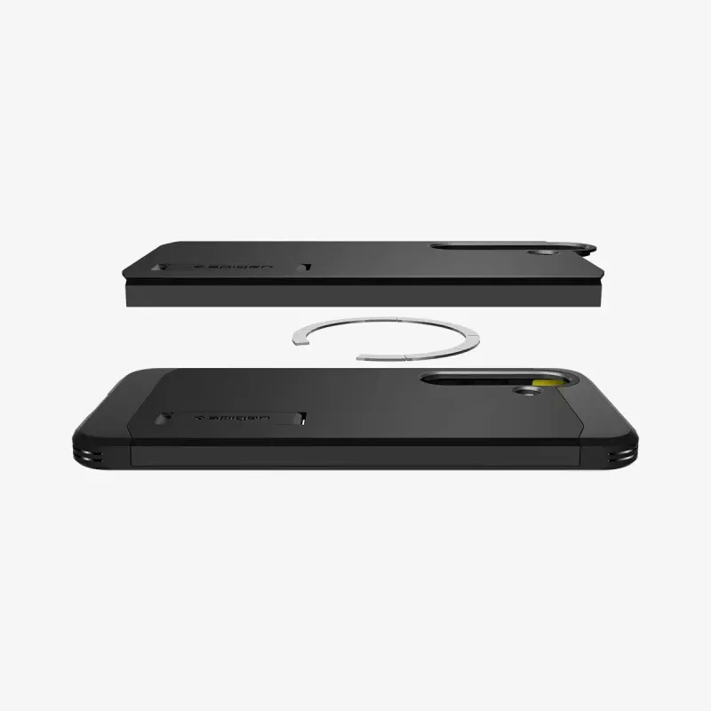 Custodia Spigen Galaxy S25 Tough Armor AI nero Cover con supporto da tavolo