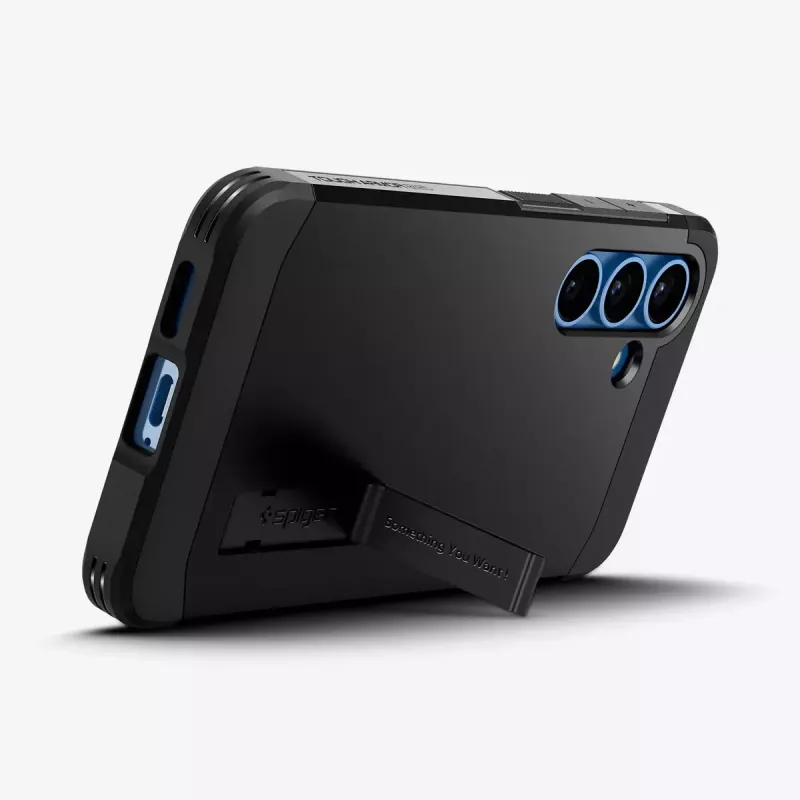 Custodia Spigen Galaxy S25 Tough Armor AI nero Cover con supporto da tavolo