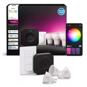 Philips Hue White and Colour Ambience Starterkit: 3 lampadine GU10 + interruttore dimmer + Bridge Pro