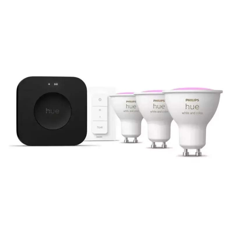 Philips Hue White and Colour Ambience Starterkit: 3 lampadine GU10 + interruttore dimmer + Bridge Pro