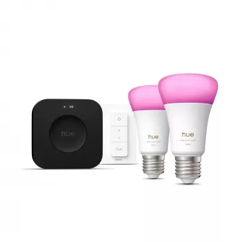 Philips Hue White and colour ambience Starterkit: 2 lampade smart E27 + interruttore dimmer + Bridge Pro