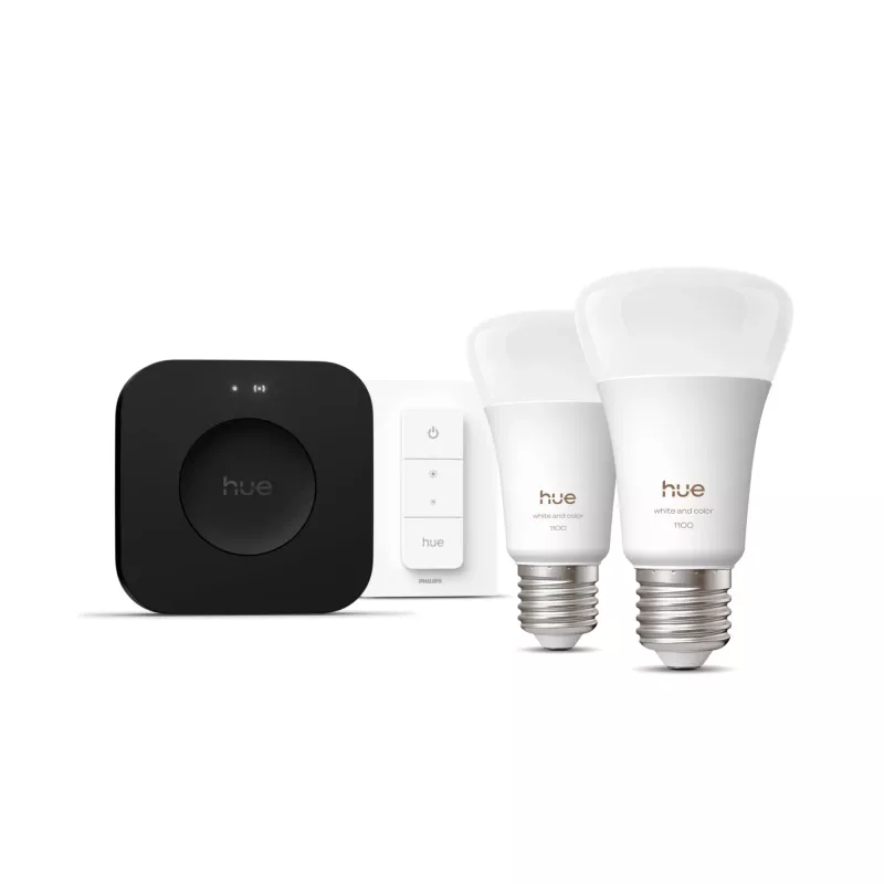 Philips Hue White and colour ambience Starterkit: 2 lampade smart E27 + interruttore dimmer + Bridge Pro