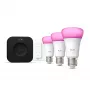 Set luci smart Philips Hue White and Colour Ambience Starter Kit — 3 lampade smart E27, interruttore dimmer, Bridge Pro, Bluetooth/Zigbee