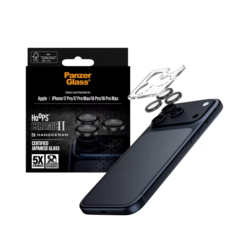 PanzerGlass ® Hoops® Ceramic II vetro protezione lenti fotocamera iPhone 17 Pro | iPhone 17 Pro Max | iPhone 16 Pro | 16 Pro Max