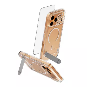 Bundle protezione schermo e custodia PanzerGlass CARE 3-in-1 Feature Kick per iPhone 17 Pro Max — vetro temperato, PET, silicone, trasparente