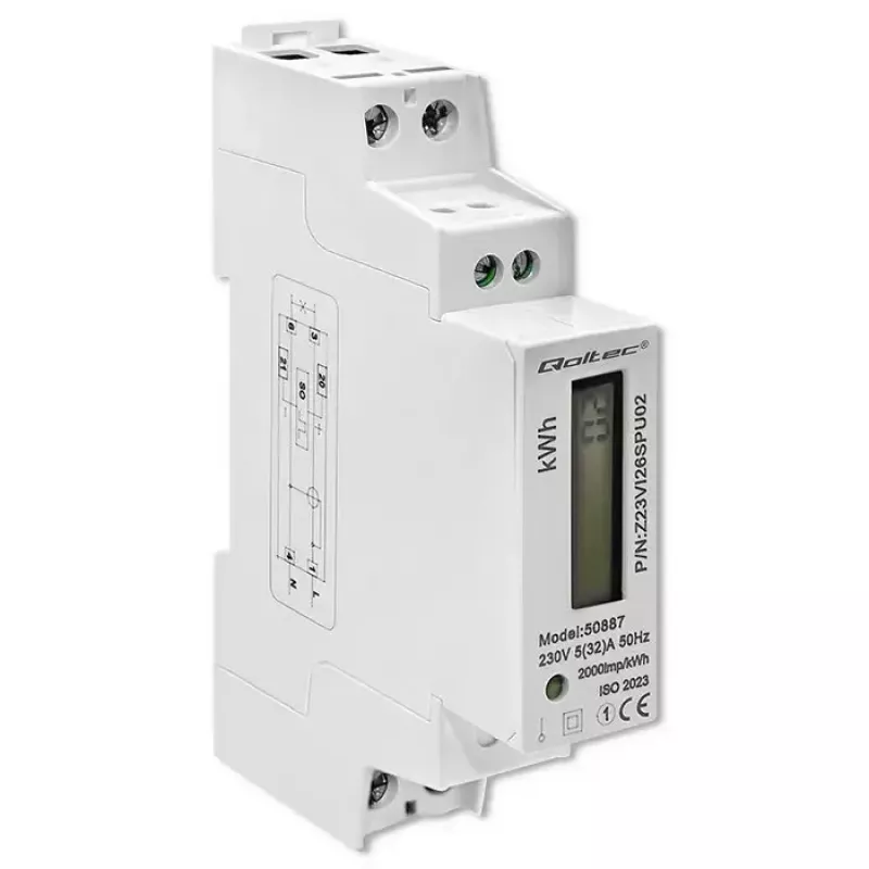 Contatore di energia monofase QOLTEC 50887 1 fase 230V LCD slim