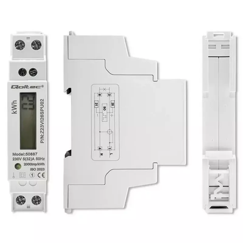 Contatore di energia monofase QOLTEC 50887 1 fase 230V LCD slim