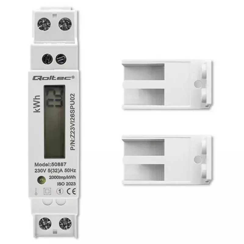 Contatore di energia monofase QOLTEC 50887 1 fase 230V LCD slim