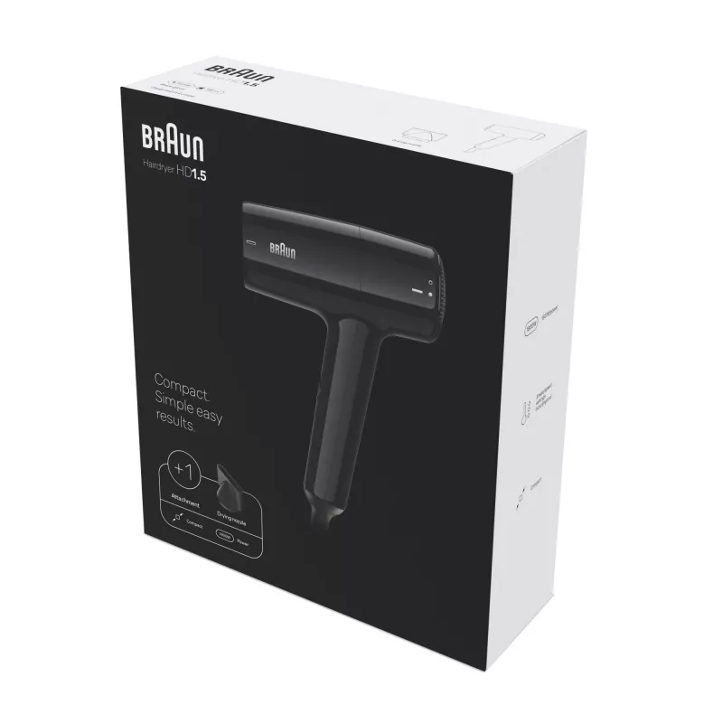 Asciugacapelli BRAUN BRHD150E 1500W design compatto, 1500 W, manico pieghevole