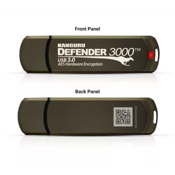 Kanguru Defender 3000™ SuperSpeed USB 3.0 64 GB | Chiavetta USB sicura | FIPS 140-3 Level 3 in preparazione, FIPS 140-2 Level 3 certificato | Crittografia hardware AES-XTS 256-Bit | Conforme TAA |