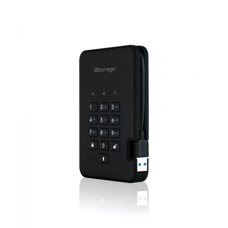 iStorage diskAshur2 IS-DA2-256-500-B HDD portatile crittografato, 500 GB, 2,5 pollici, USB 3.1 Gen 1, 5400 RPM, AES-XTS a 256 bit, FIPS 197, tastierino, IP56, nero