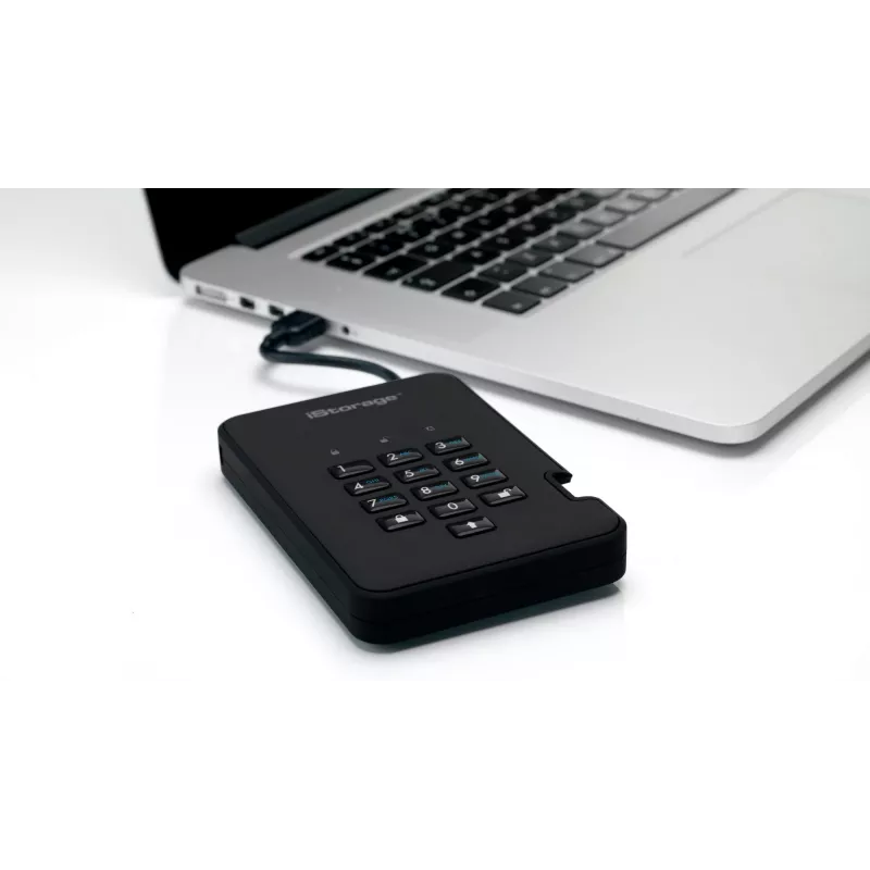 iStorage diskAshur2 IS-DA2-256-500-B HDD portatile crittografato, 500 GB, 2,5 pollici, USB 3.1 Gen 1, 5400 RPM, AES-XTS a 256 bit, FIPS 197, tastierino, IP56, nero