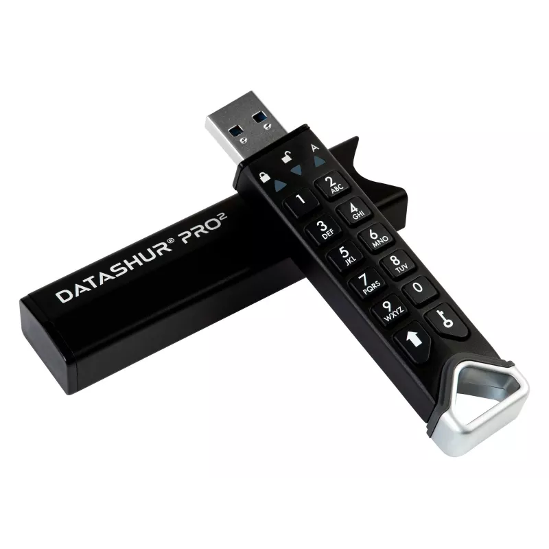 iStorage datAshur PRO2 128 GB | chiavetta USB sicura | certificata FIPS 140-2 Level 3 | crittografia hardware AES-XTS 256 bit | protetta da password | resistente a polvere/acqua |