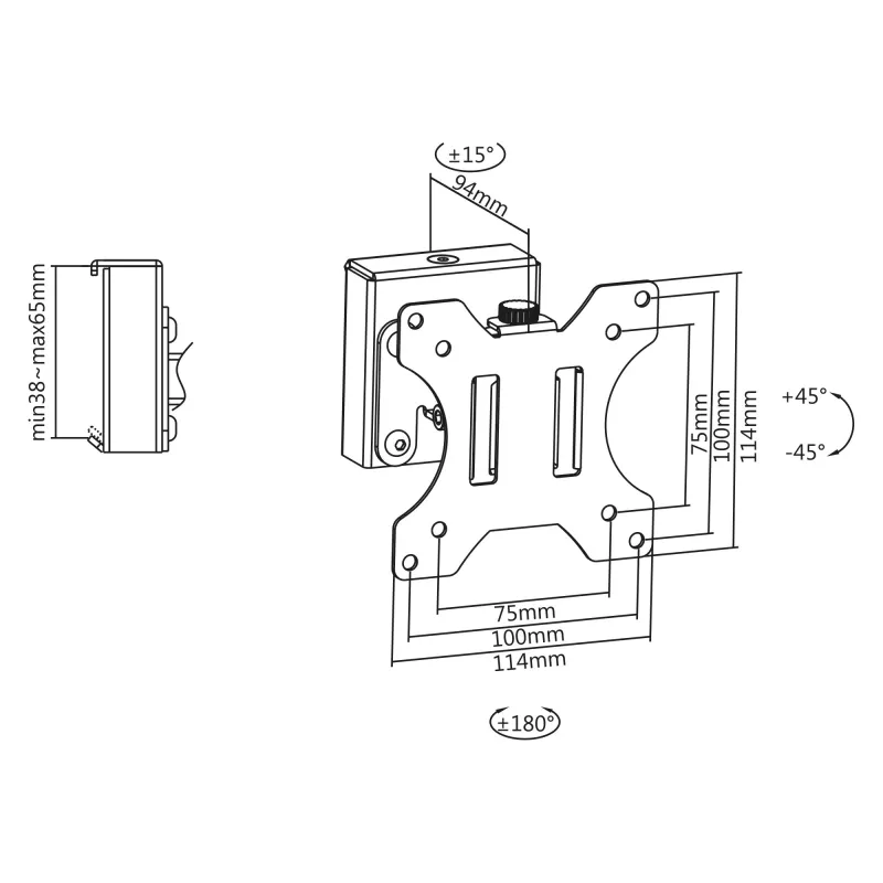 Supporto monitor InLine per parete attrezzata corto capacità 6,5 kg 13