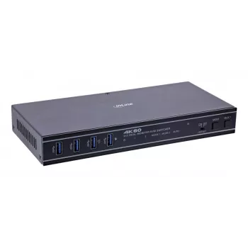 InLine 57885G Switch KVM, 2 vie, HDMI & DP, doppio monitor, 4K60Hz, hub USB, nero