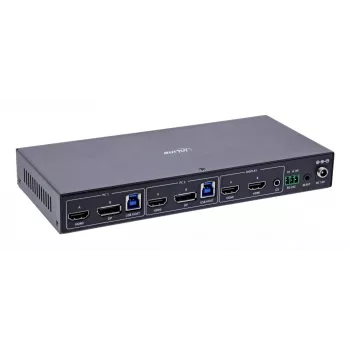 InLine 57885G Switch KVM, 2 vie, HDMI & DP, doppio monitor, 4K60Hz, hub USB, nero
