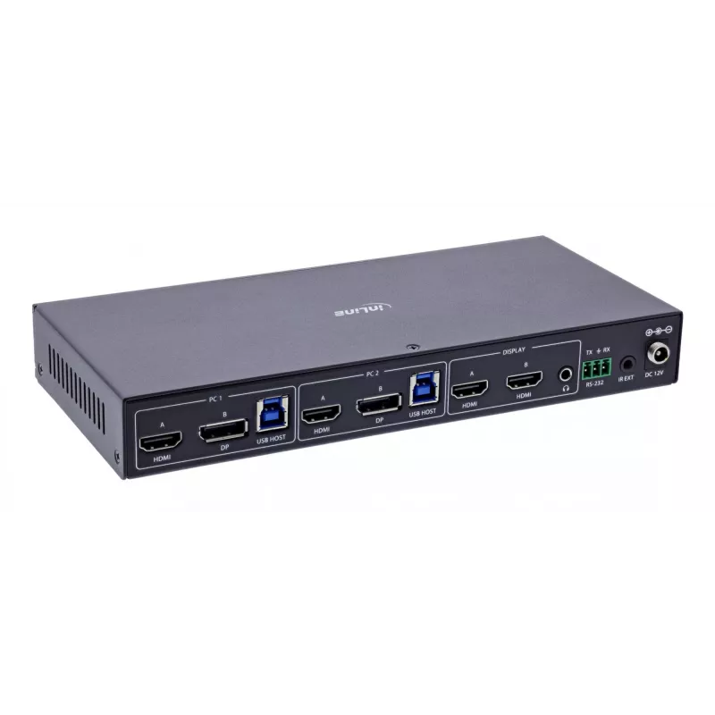 InLine 57885G Switch KVM, 2 vie, HDMI & DP, doppio monitor, 4K60Hz, hub USB, nero