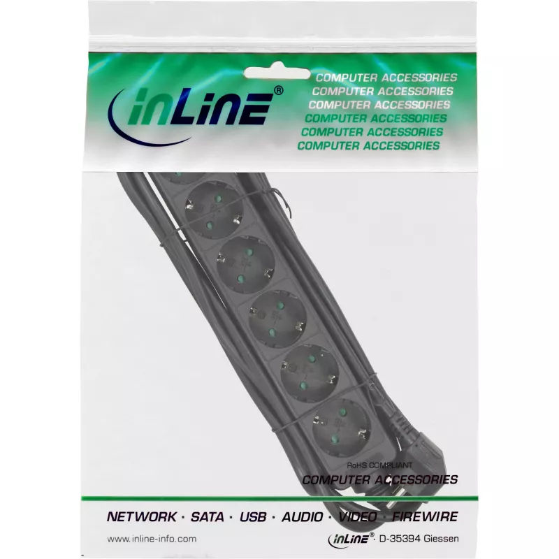 InLine ciabatta, 6 prese Schutzkontakt CEE 7/3, nero, 5 m