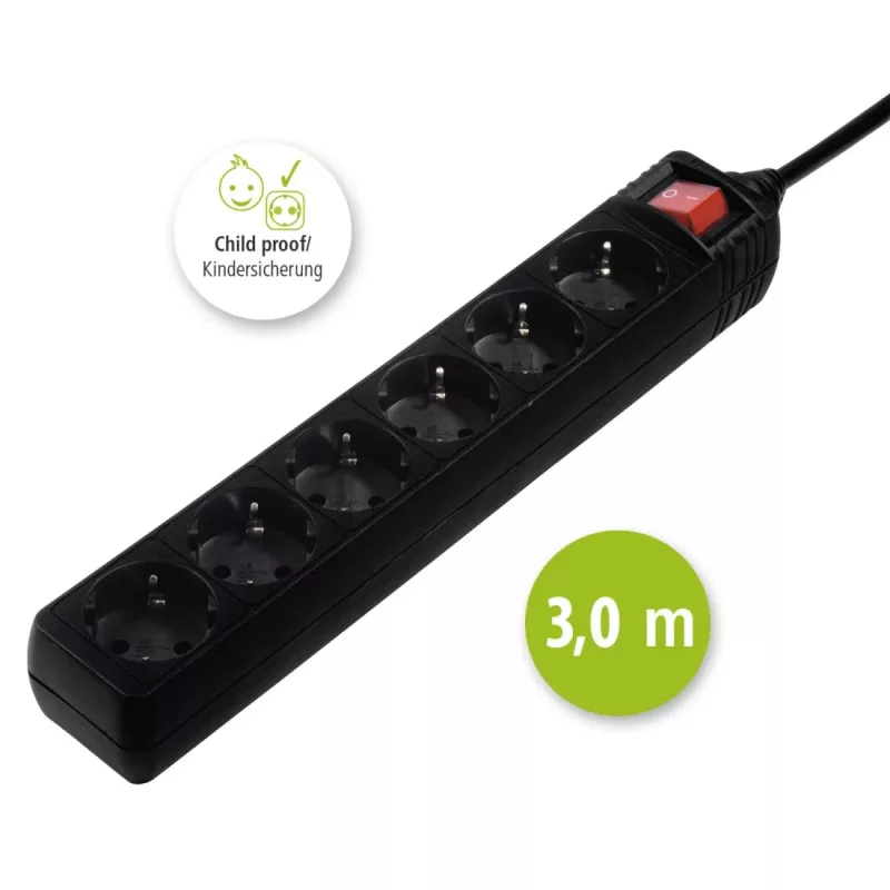 Hama 137265 ciabatta 3 m 6 uscite AC per interni nero