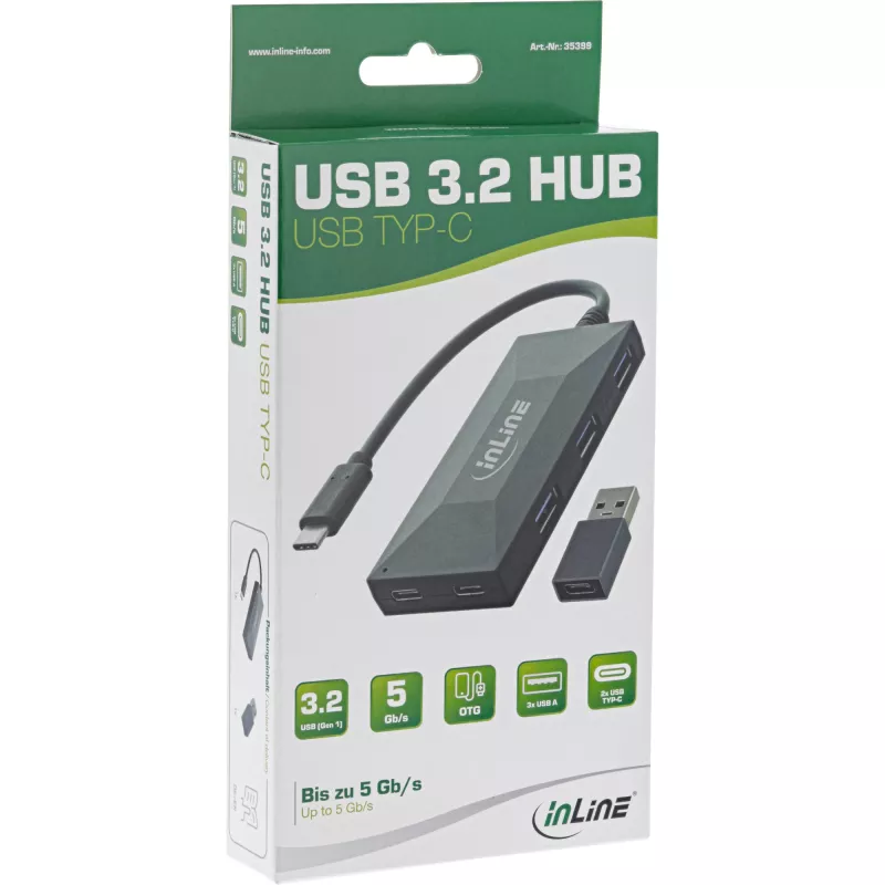 InLine hub USB 3.2 Gen.1, USB-C a 2 porte USB-C e 3 porte USB-A, senza alimentatore