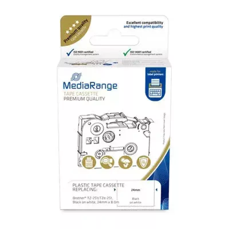 Cartuccia nastro plastificato MediaRange TZ-251 24 mm 8 m nero su bianco