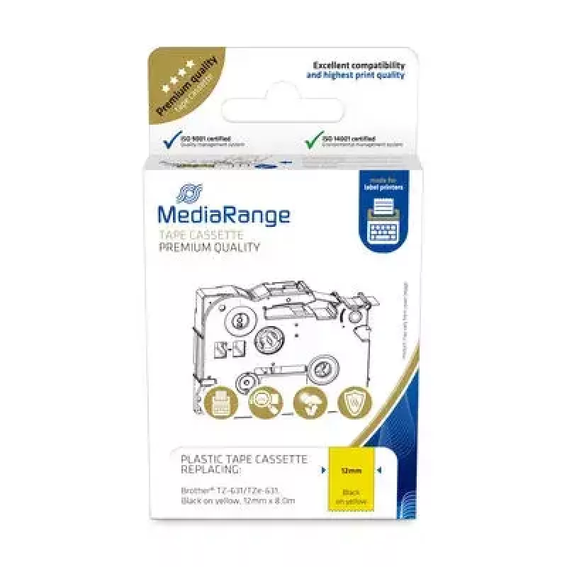 Cartuccia nastro plastificato MediaRange TZ-631 12 mm nero su giallo
